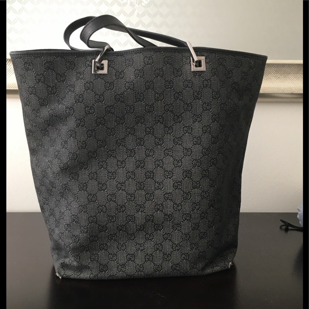 Gucci Tote Dark Denim Color Silver Gucci Branding
